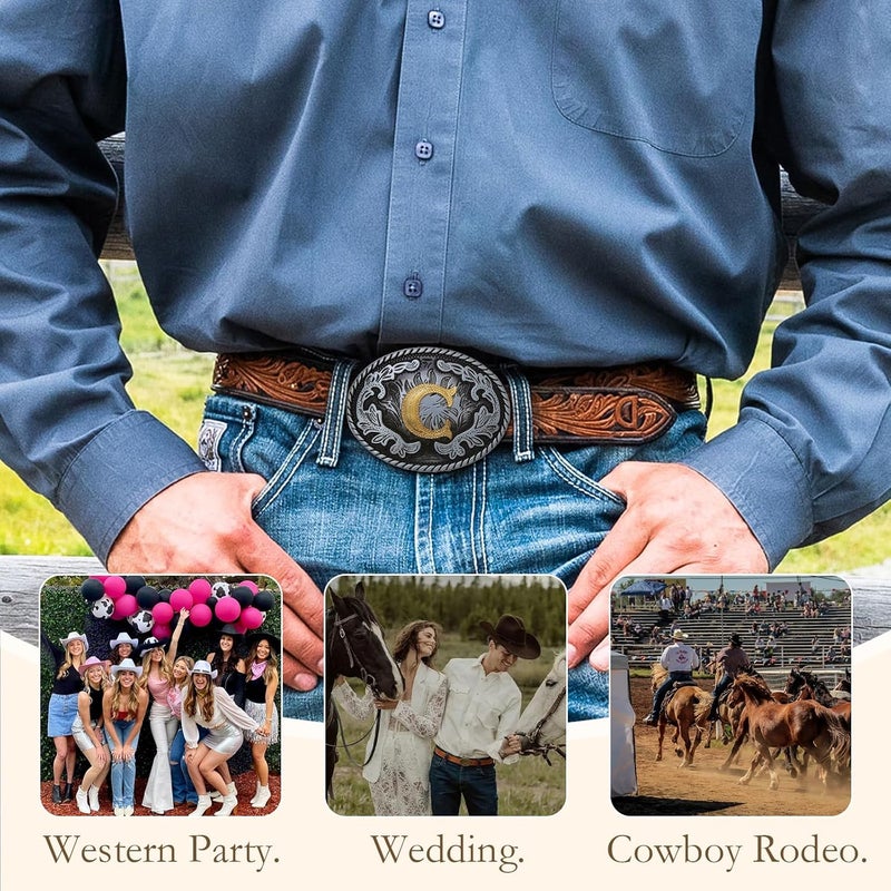 Btilasif Store Western Belt Buckle Western Cowboy Initial Letters ABCDJMR to Z Oval Belt Buckle for Men Women Boys Girls - Image 5